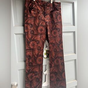 Anthropologie brown/orange floral velvet trouser pants size 6‎